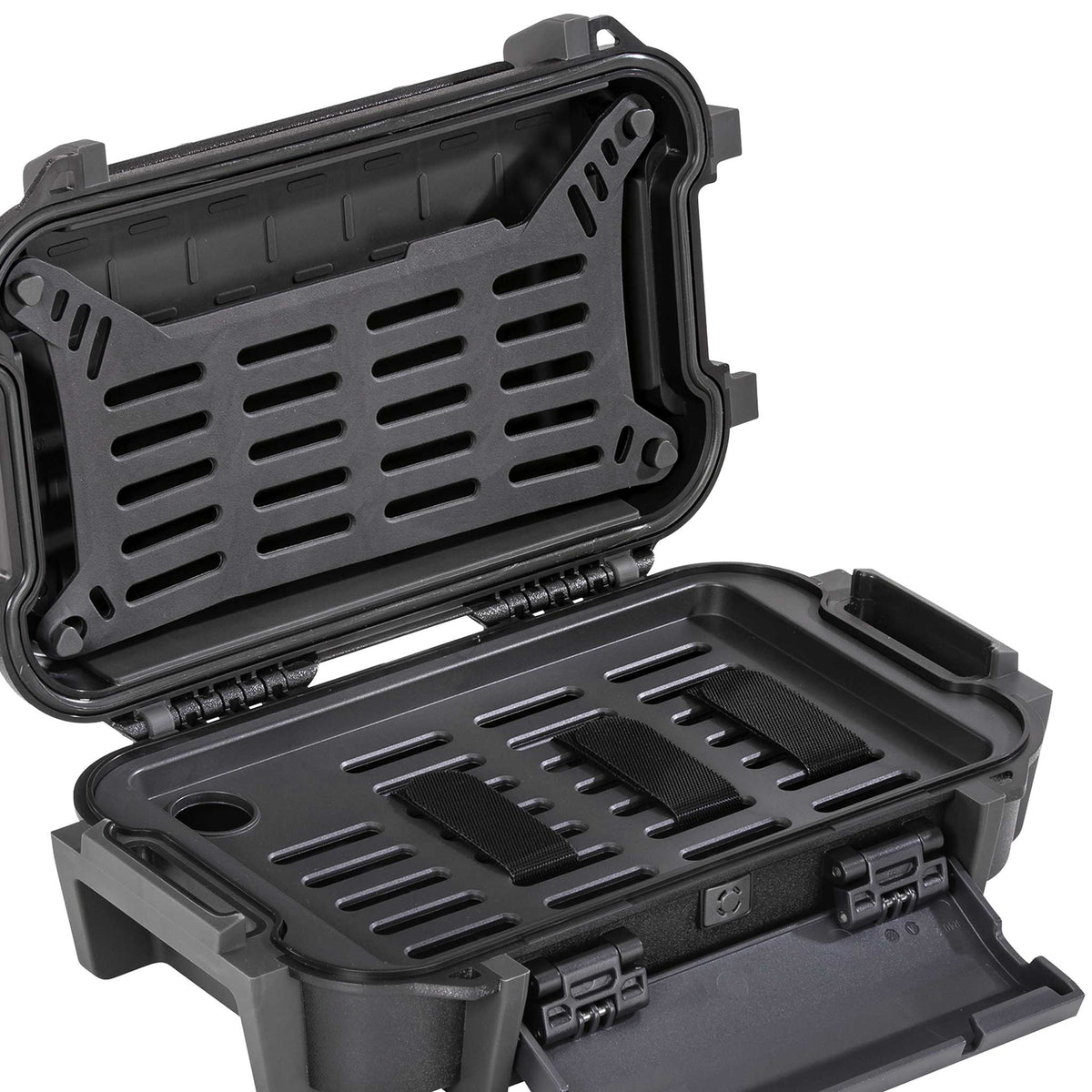 Pelican-Series-1610-Waterproof-Storage-Box ->10-Black-Colored-Plastic-With-Handles-With-a-Lid-Stackable-with-Wheels-24x19x11