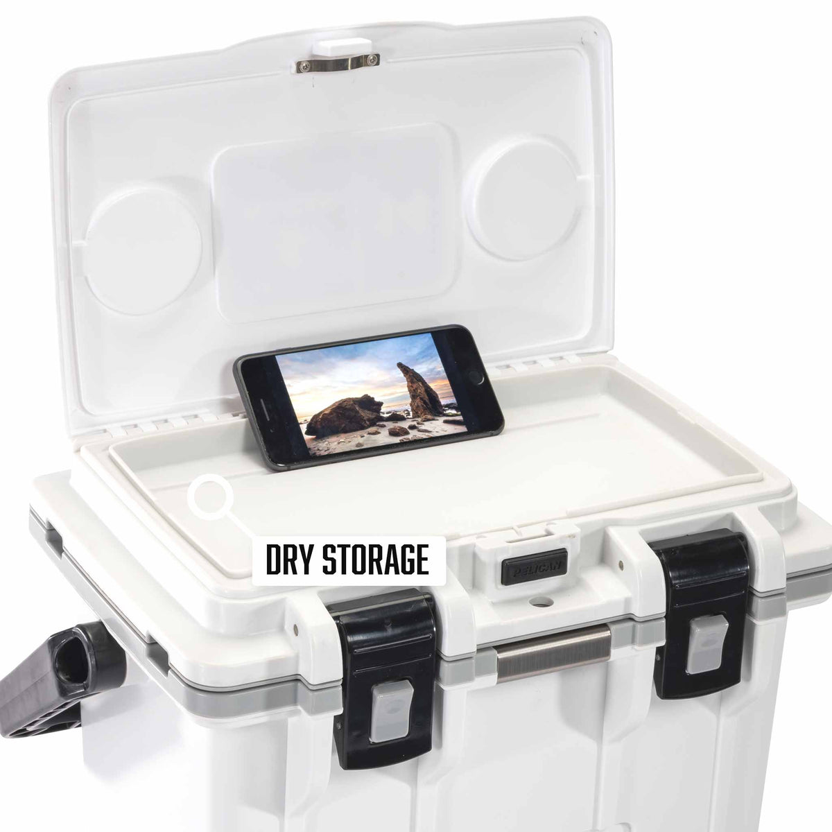 14QT Personal Pelican Cooler has a built in dry box and phone or tablet slot