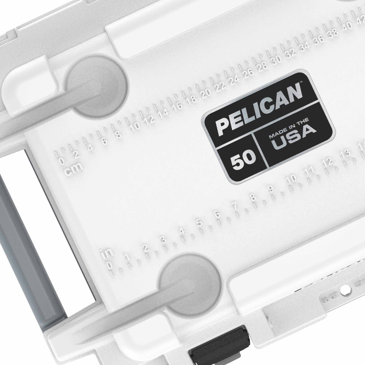 50QT Pelican Elite Cooler has integrated cup holders and a ruler in the lid