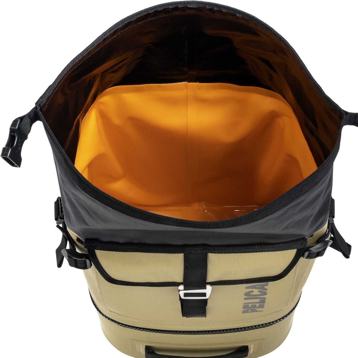 SOFT-CBKPK-COYOTE Pelican™ Dayventure Backpack Soft Cooler dry bag compartment opened 